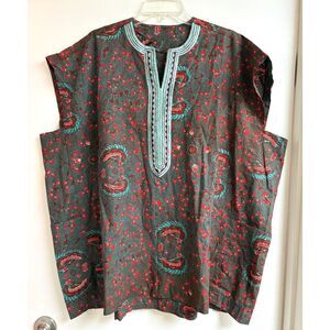 Ghana Vtg Wax Print Kaftan Pockets Dashiki African Medallion Tank Boho 3XL Plus